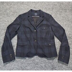 Gap Blue Blazer Lightweight Wool SzM Check Academic Corp Classic Basic Capsule